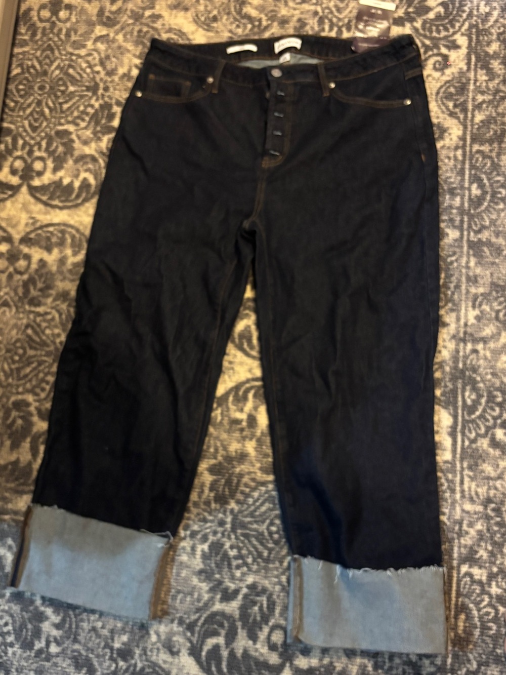 Ava and Viv Dark Wash Cuffed Button-Fly Jeans